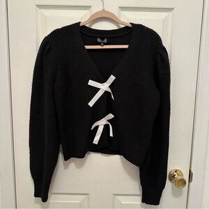 Black Sweater/cardigan with White Bow Accents